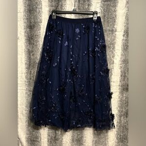 Tulle 3D Floral Navy Blue A-Line Skirt